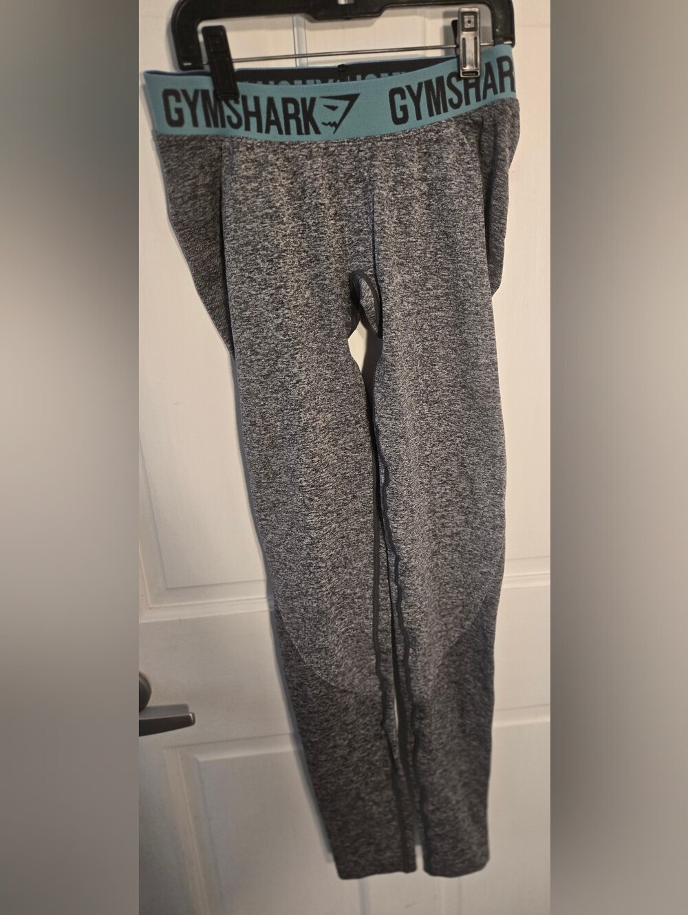 Gymshark Heather Gray Leggings with Teal Logo Waistband Size S